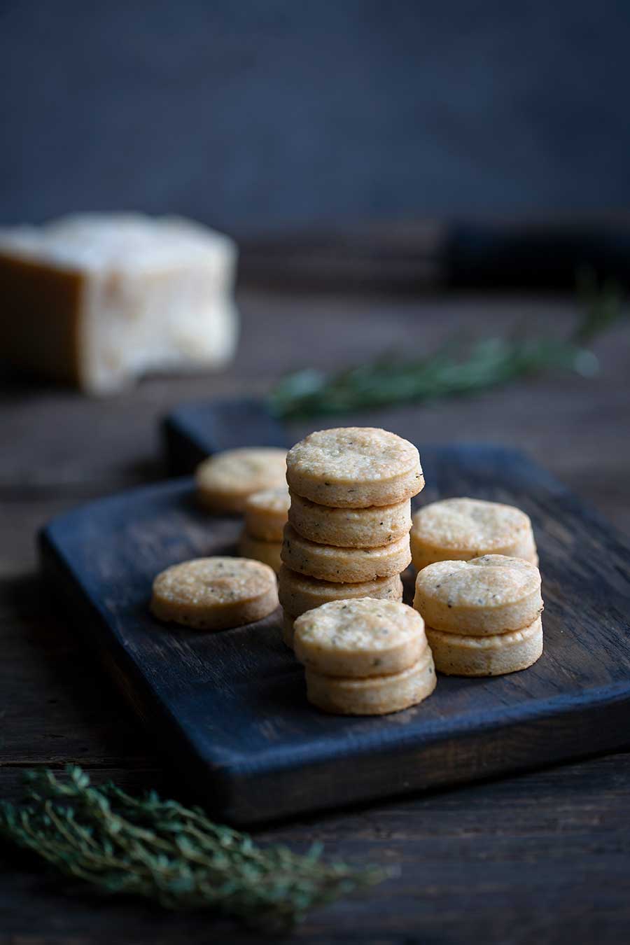 Savory shortbread on a serving board