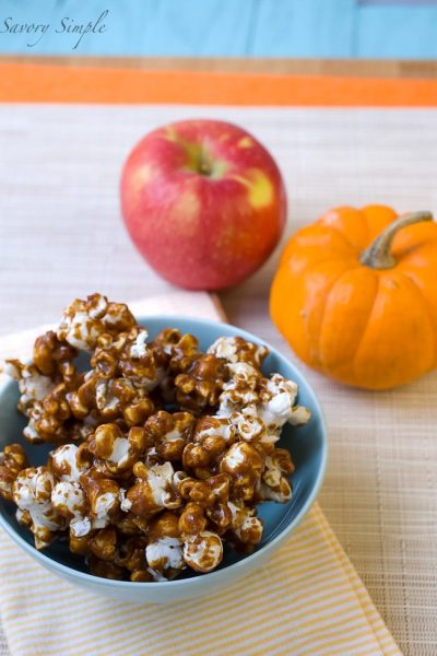 Try this easy, flavorful Pumpkin Caramel Popcorn to celebrate the season! Head over to Savory Simple for the easy-to-follow recipe.