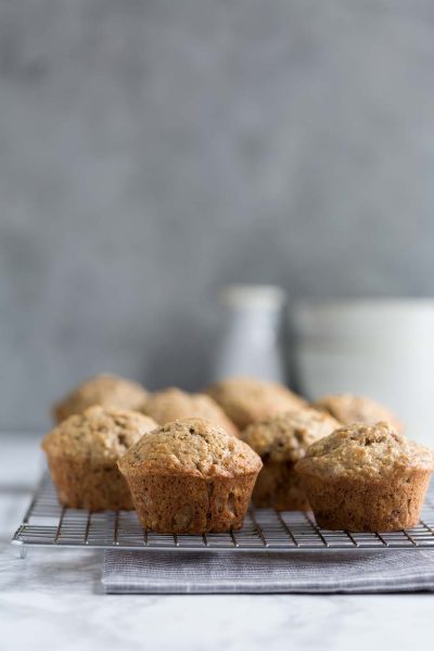 Banana bread muffins on a cooling rack