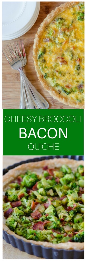 This cheesy broccoli bacon quiche is a perfect way to use up leftover vegetables!