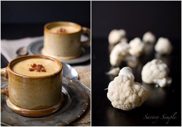 Creamy Cauliflower Bacon Soup ~ Savory Simple #recipe