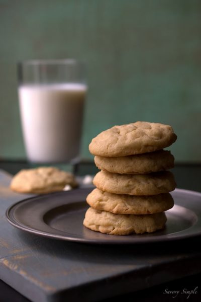 Homemade chocolate chip cookies with white chocolate chips and Baileys Irish Cream Liqueur
