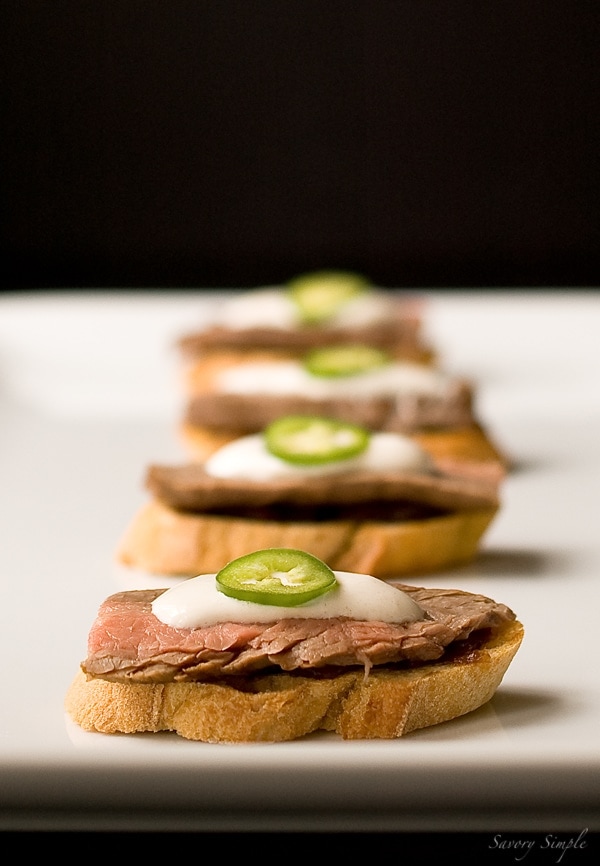 Steak Crostini with Onion Confit and Horseradish Cream ~ Savory Simple ~ www.savorysimple.net