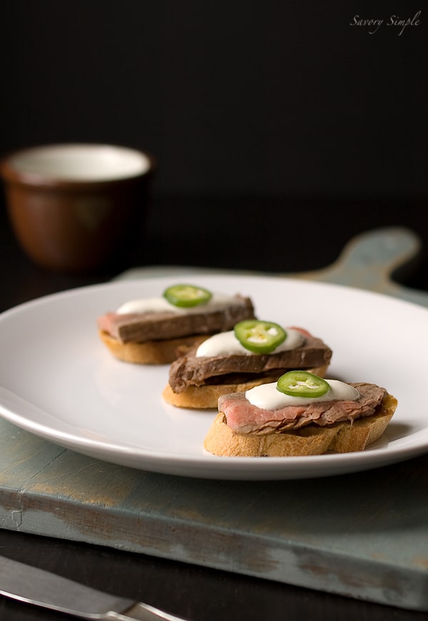 Steak Crostini with Onion Confit and Horseradish Cream ~ Savory Simple ~ www.savorysimple.net