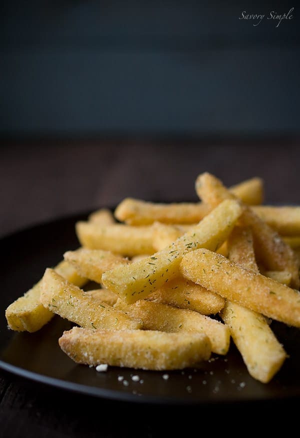 Buttermilk Ranch French Fries ~ Savory Simple A photo of crispy french fries on a plate.