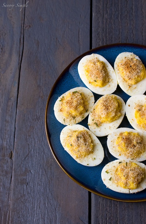 Horseradish Deviled Eggs ~ Savory Simple ~ Appetizers ~ Paleo This horseradish deviled eggs recipe is a simple, easy party appetizer! Horseradish gives these just the right amount of kick without being too spicy.