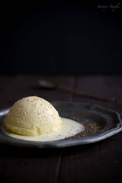 Horchata ice cream melting on a plate