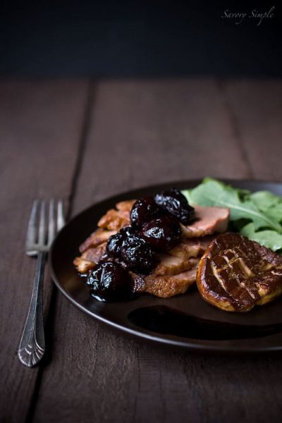 Duck Breast with Seared Foie Gras and Balsamic Cherries