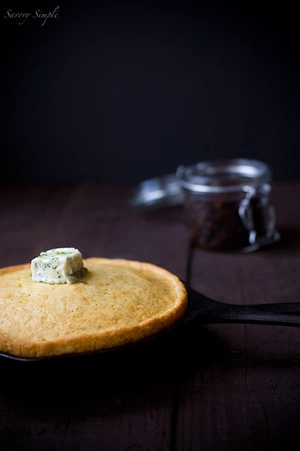 Skillet Cornbread with Bacon Jam and Chive Compound Butter - Savory Simple
