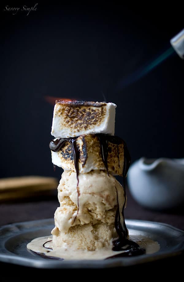 S'mores Sundae Recipe - Savory Simple www.savorysimple.net s'mores sundae being torched