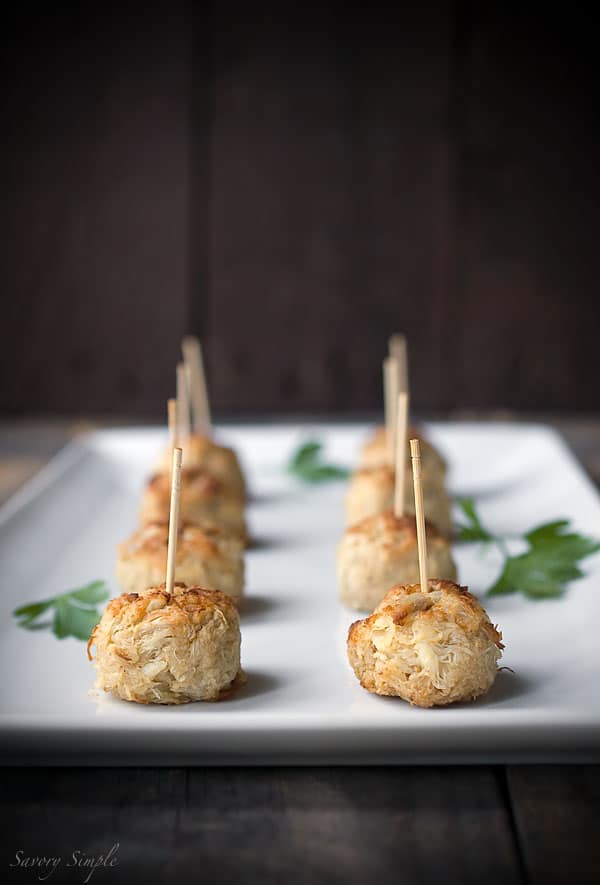 These crab cake balls are a great party appetizer. No utensils needed!