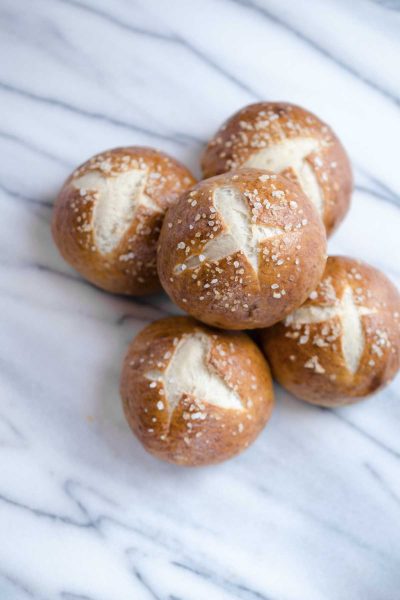 Pretzel bun recipe.