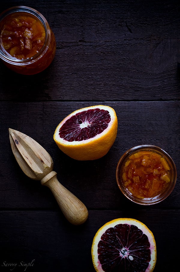 This Blood Orange Marmalade is rich in color and flavor and has only 4 ingredients! Serve it on scones or biscuits!
