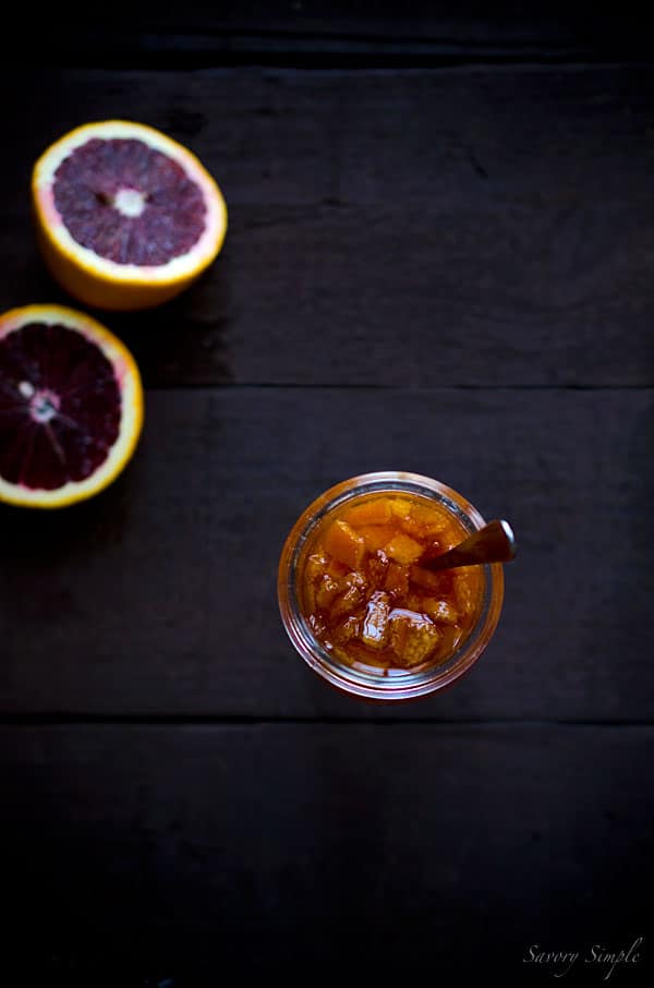 This Blood Orange Marmalade is rich in color and flavor and has only 4 ingredients! Serve it on scones or biscuits!