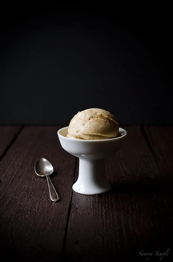 A photo of Banana Peanut Butter Ice Cream from the side. 
