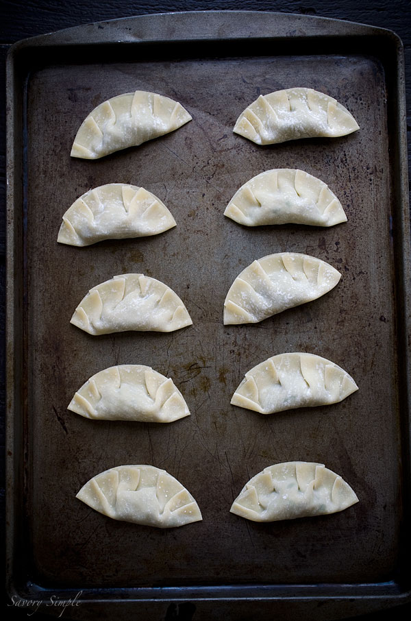 Uncooked vegetarian dumplings, ready to be cooked!