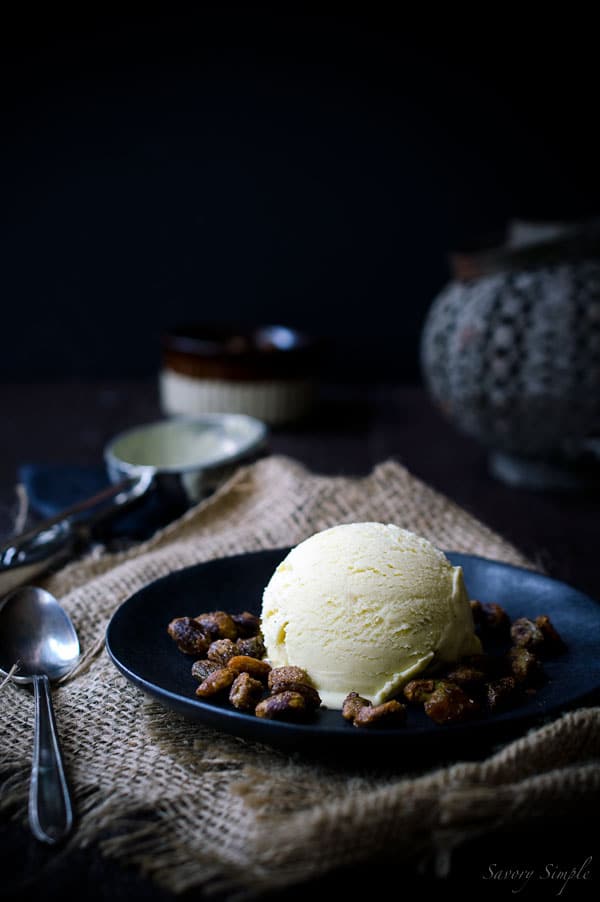 This cardamom ice cream with candied pistachios is a sweet and salty dessert with bold flavors! 