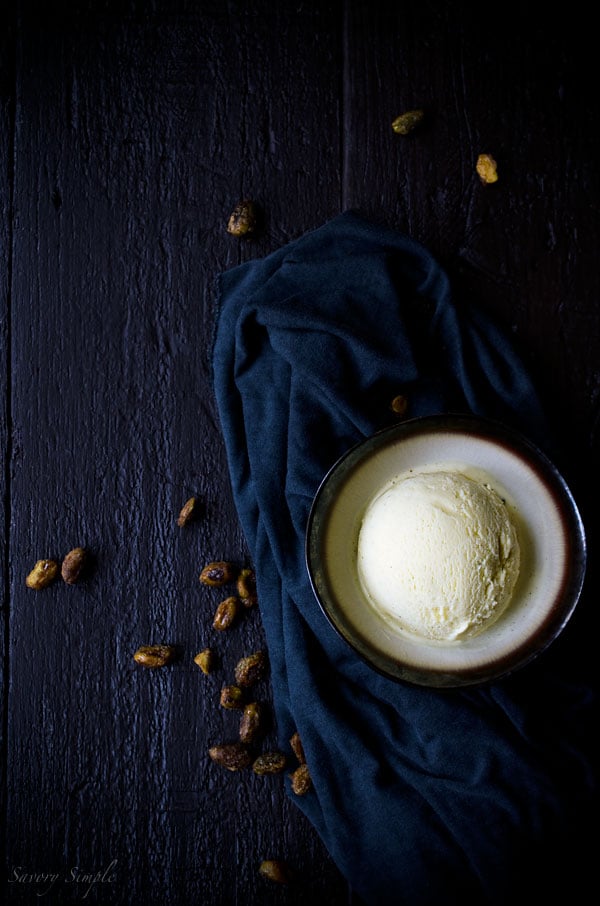 This cardamom ice cream with candied pistachios is a sweet and salty dessert with bold flavors! 