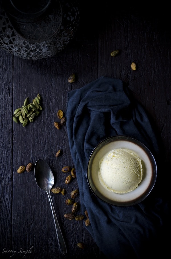 This cardamom ice cream with candied pistachios is a sweet and salty dessert with bold flavors! 