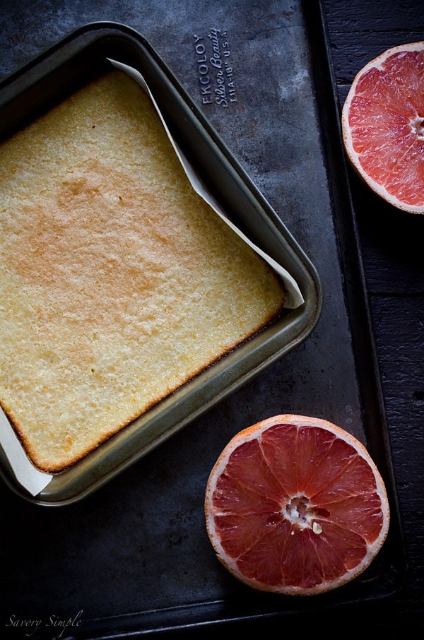 A photo of this grapefruit bar recipe, pre slicing.