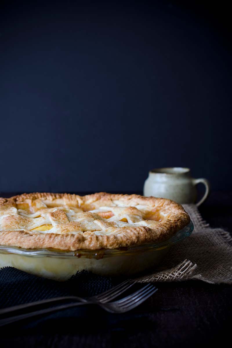 Homemade nectarine pie recipe, uncut, still in the pie dish