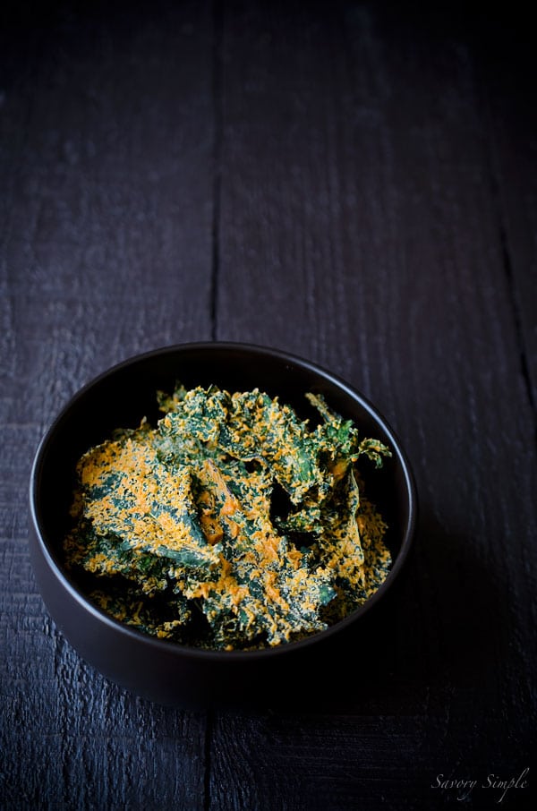 These Cashew and Roasted Red Pepper Kale Chips are savory, crunchy and bursting with flavor. People will beg you for the recipe! (vegan & gluten-free)