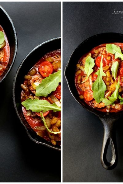 Baked Eggs and Chorizo ~ Savory Simple
