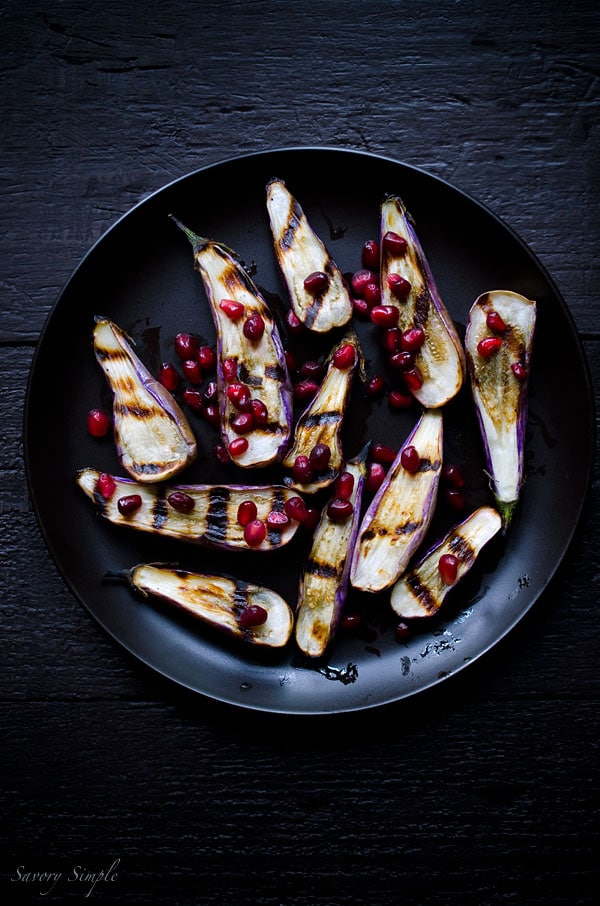 This Grilled Fairytale Eggplant with Garlic Yogurt Sauce and Pomegranate is an impressive, flavorful, vegetarian appetizer. 