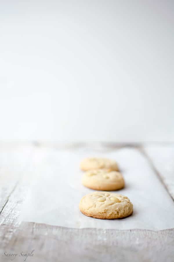 These pine nut tahini cookies have a delicate, flaky shortbread texture and a sweet sesame flavor.