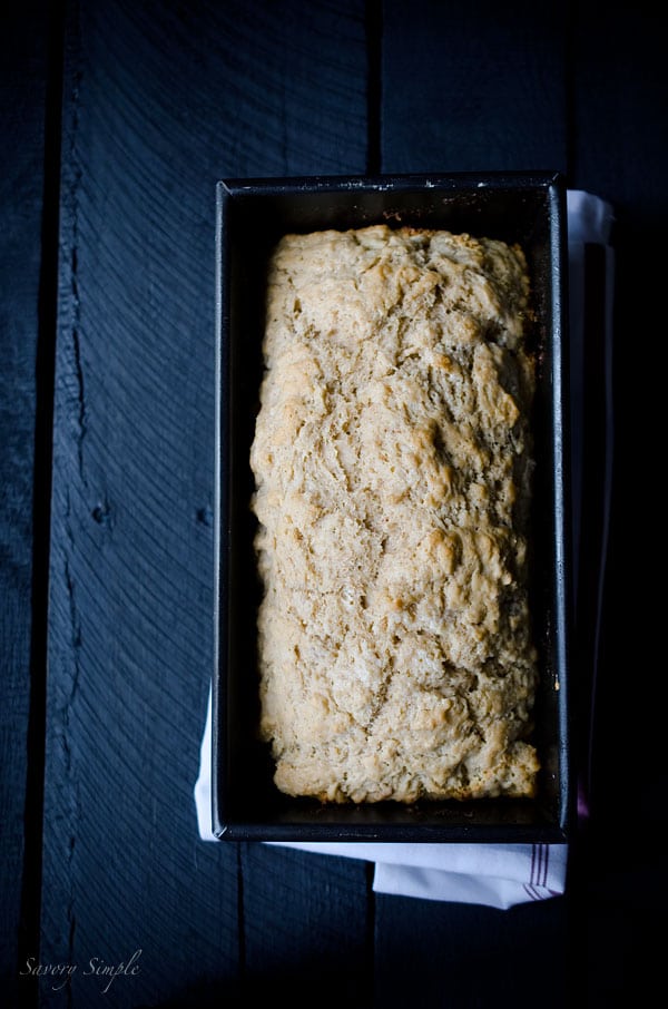 This autumn Spiced Octoberfest Beer Bread recipe is so easy to make! No mixer or kneading required. www.savorysimple.net