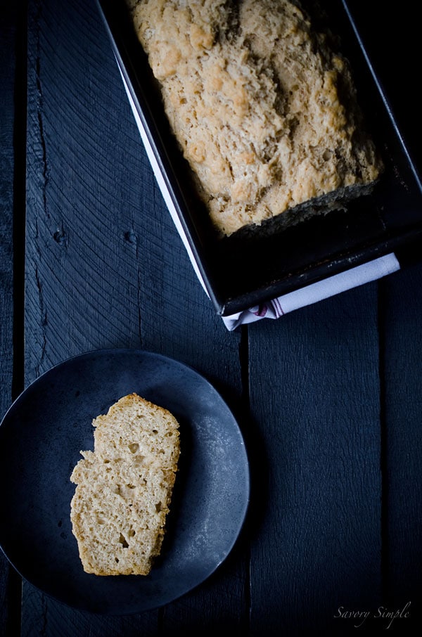 This autumn Spiced Octoberfest Beer Bread recipe is so easy to make! No mixer or kneading required. www.savorysimple.net