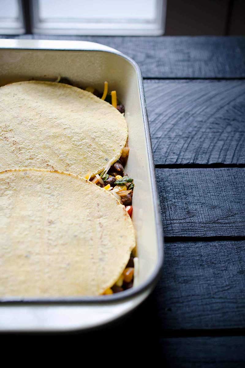 Taco casserole with corn tortillas