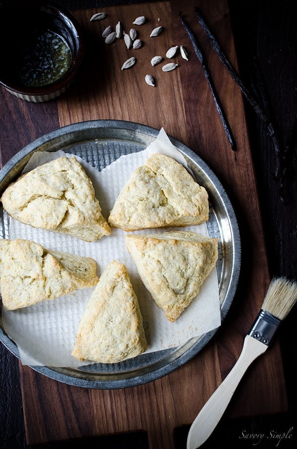 These Cardamom Vanilla Cream Scones are perfect for serving with afternoon tea or Sunday brunch. No mixer needed, ready in under 30 minutes!