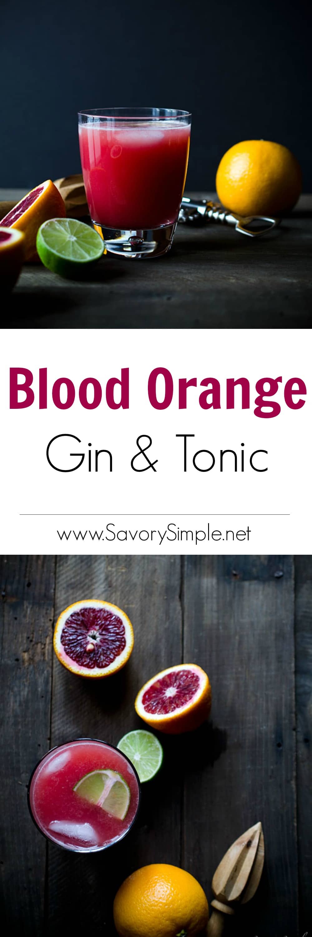This Blood Orange Gin and Tonic is a vibrant, sweet and citrusy cocktail made with high quality ingredients! Get the recipe from SavorySimple.net.