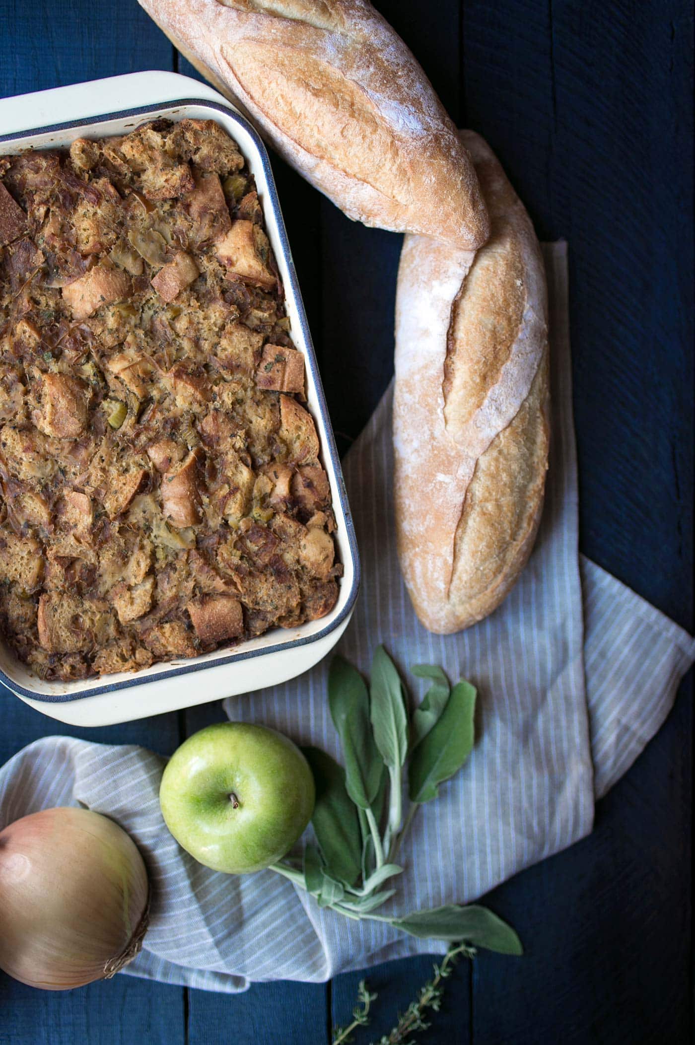This Caramelized Onion Stuffing with Apples and Herbs is a flavorful Thanksgiving side dish that the whole family will love! Get the recipe from SavorySimple.net