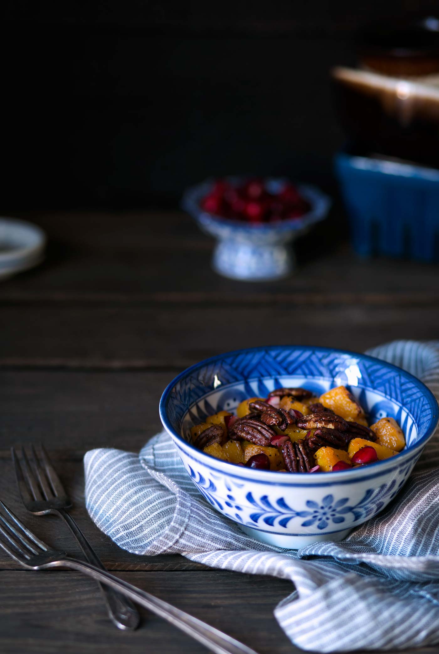 This recipe for Roasted Butternut Squash with Maple Pecans and Cranberries is a wonderful, light side dish that is healthy, filling and incredibly satisfying. Salt, pepper and olive oil add extra savoriness to the dish. Get the recipe from SavorySimple.net