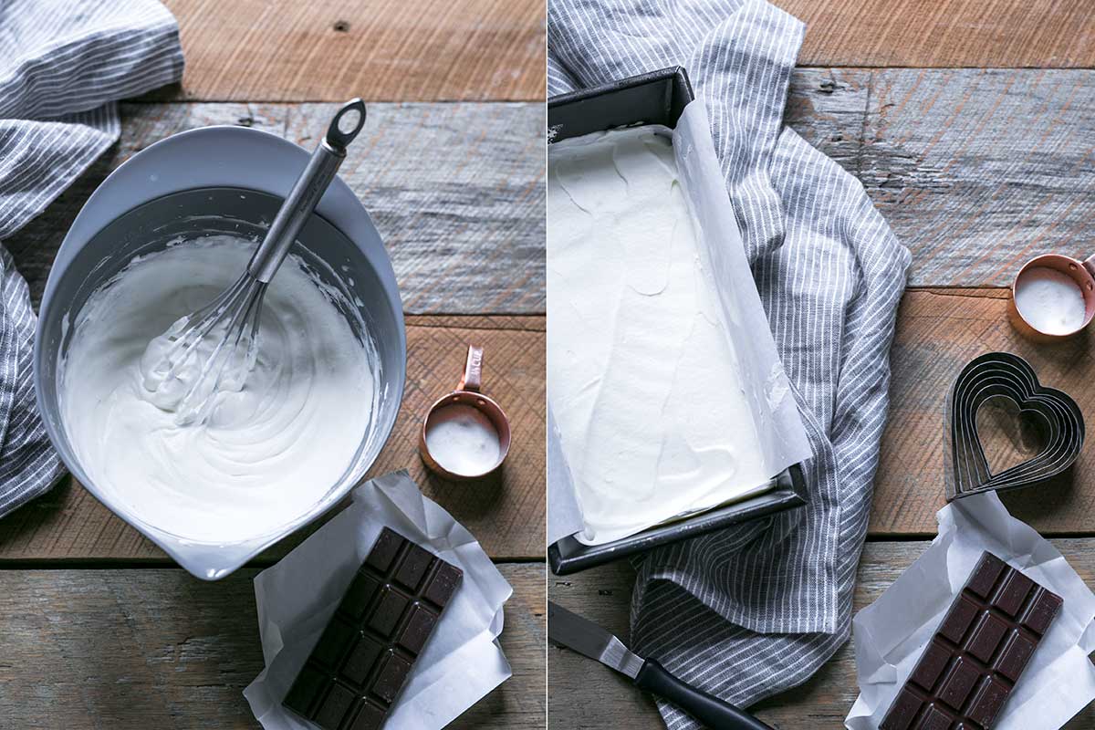 Process shots for frozen whipped cream hearts