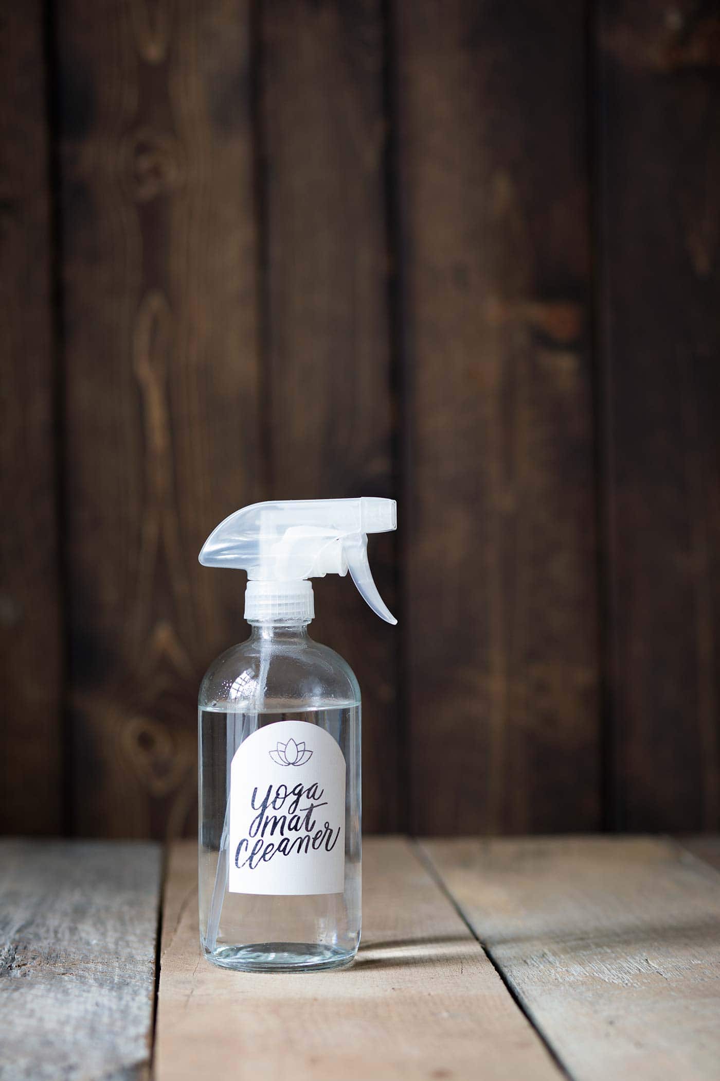 A photo of yoga mat cleaner in a spray bottle.