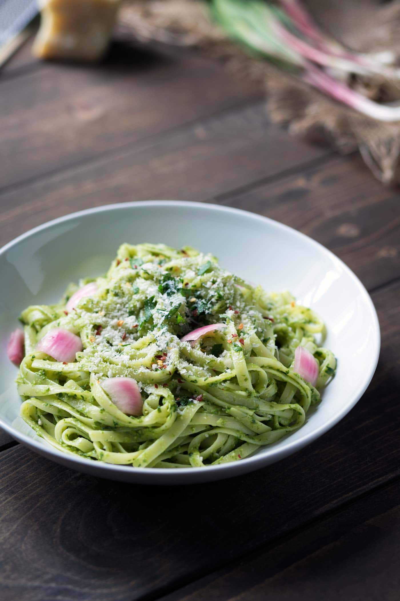 This creamy ramp pesto pasta has bright, clean flavors and is a wonderful dinner option! SavorySimple.net