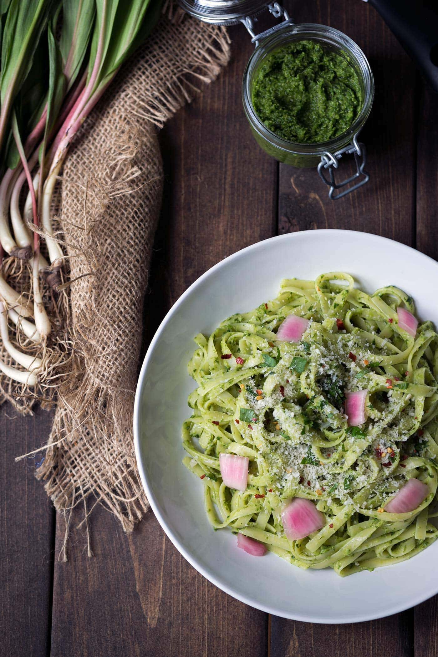 This creamy ramp pesto pasta has bright, clean flavors and is a wonderful dinner option! SavorySimple.net
