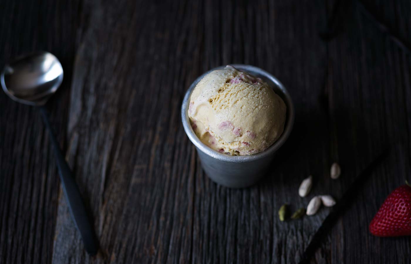 This Vanilla Bean Cardamom Strawberry Ice Cream is an incredible combination of flavors. If you love homemade ice cream, you simply must try this recipe! SavorySimple.net