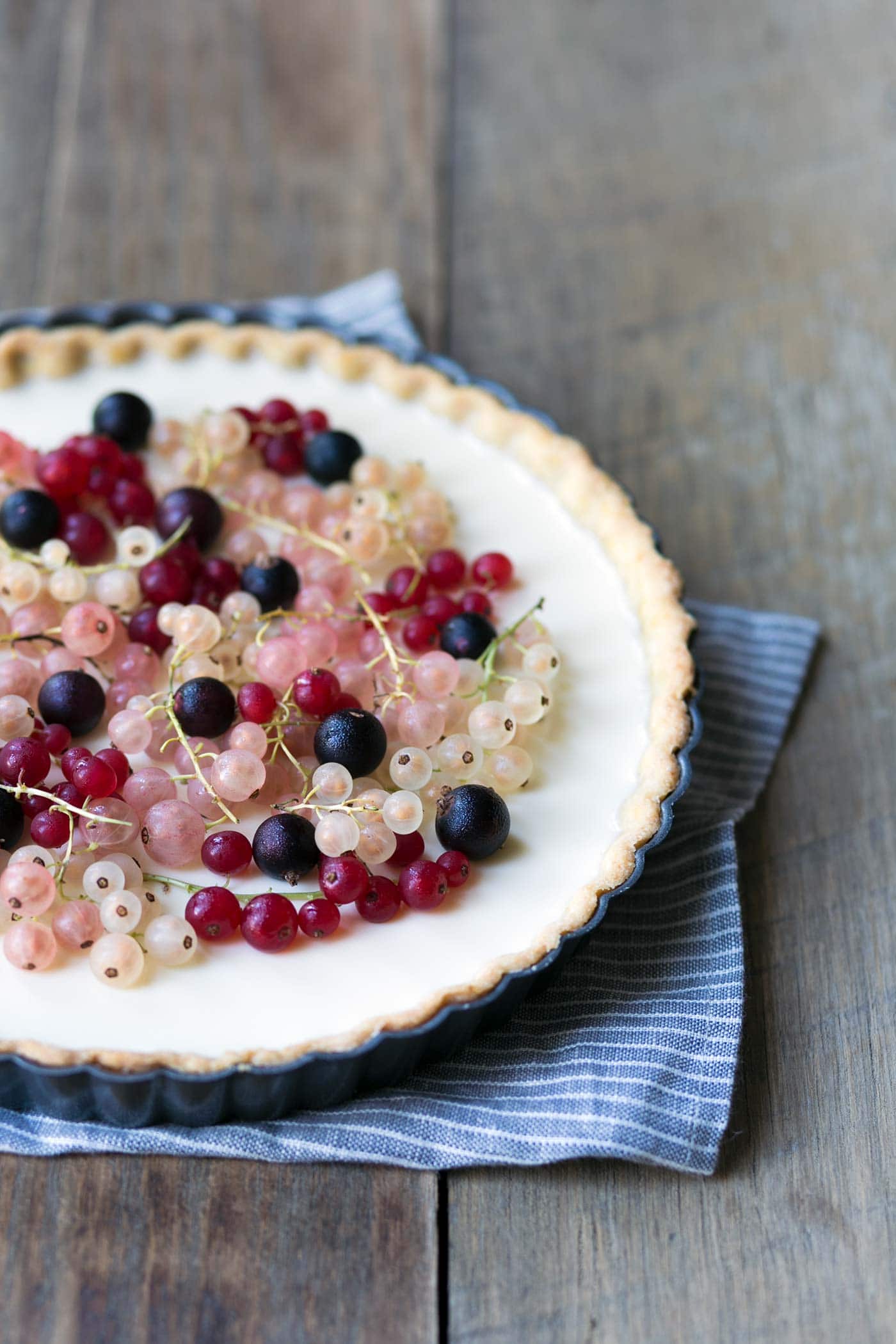 This Mixed Currant Panna Cotta Tart is a light, beautiful dessert that will wow your guests! SavorySimple.net