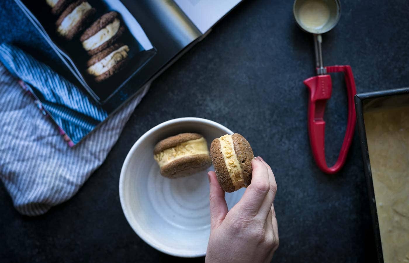 You NEED these Gingerbread Pumpkin Ice Cream Sandwiches sandwiches from Alanna Taylor-Tobin’s new cookbook, Alternative Baker! Get the recipe at SavorySimple.net
