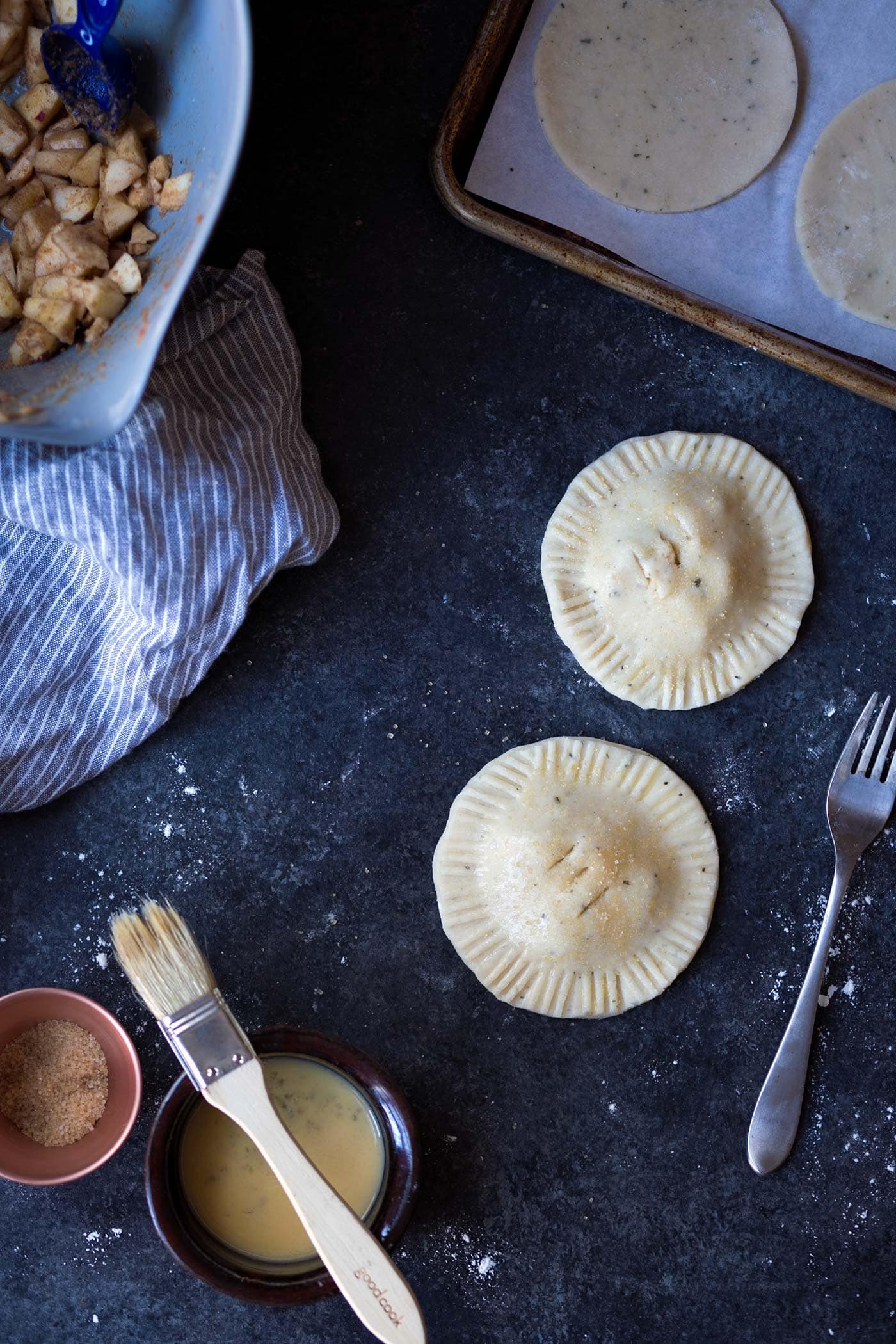 These apple hand pies have a delicate crust seasoned with fresh rosemary and thyme. They’re a fragrant treat that will make your kitchen smell amazing! SavorySimple.net