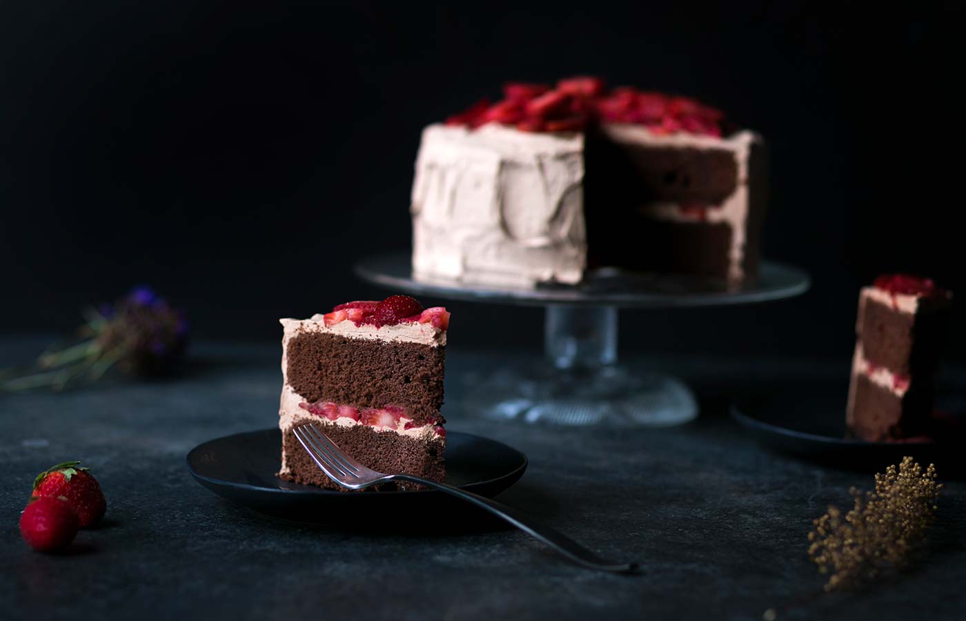 You’re going to love this decadent chocolate cake with macerated strawberries! Get the recipe from Savory Simple. 