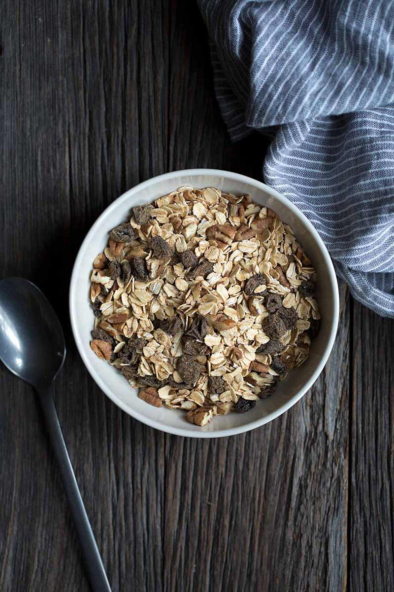 muesli ingredients in a glass bowl