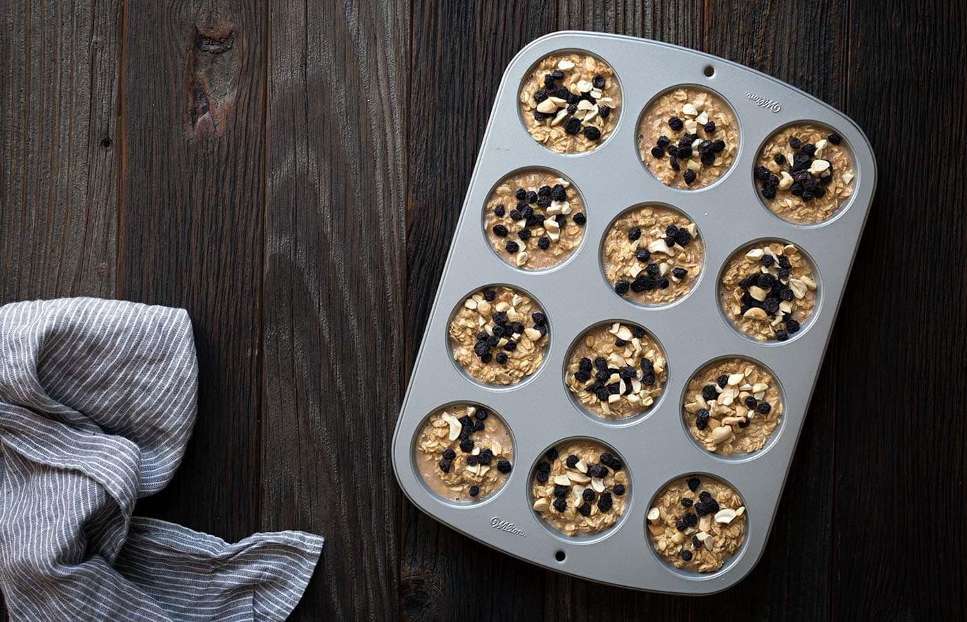 Baked oatmeal cups about to go in the oven.