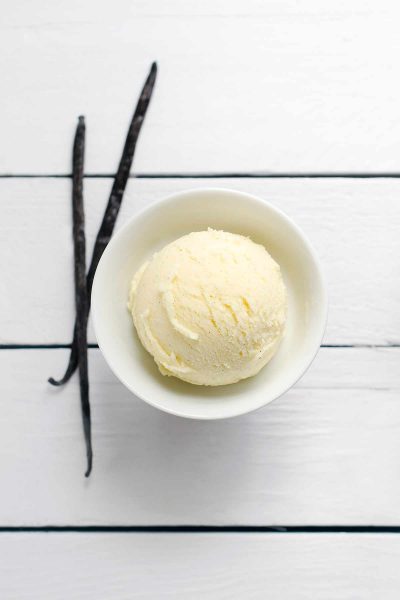 homemade gelato recipe in a white bowl.