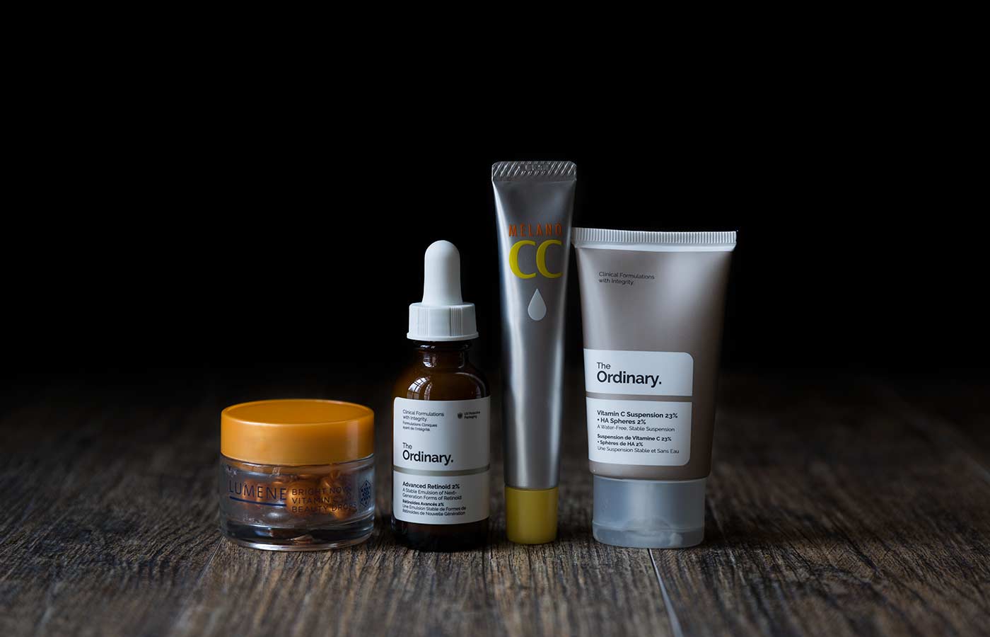 A photo of Vitamin C serums and The Ordinary's Advanced 2% Retinoid