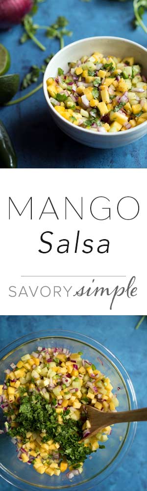This mango salsa is fantastic served with tortilla chips, but I also love using it as a topping for fish and chicken!